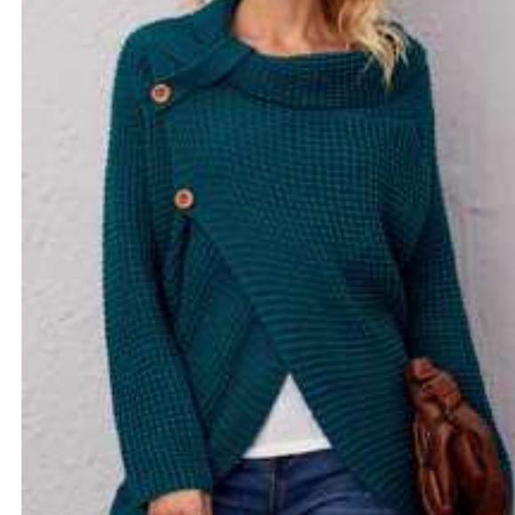 Sweaters - 🍂Teal Blue Wrap Button Detail Sweater Size XL Brand New🍂